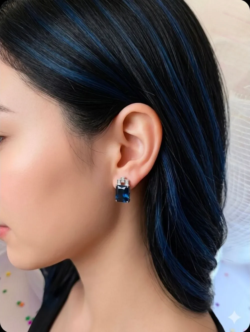 Blue &  Clear White Natural Zircon Earrings on 925 Sterling Silver